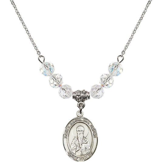 Sterling Silver Saint Basil the Great Birthstone Necklace with Crystal Beads - 8275