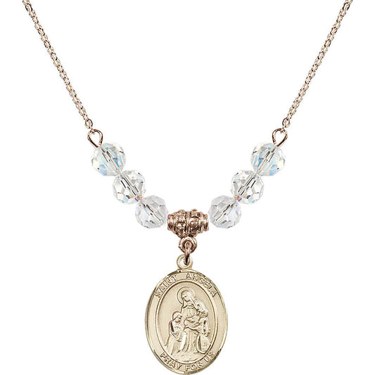 14kt Gold Filled Saint Angela Merici Birthstone Necklace with Crystal Beads - 8284