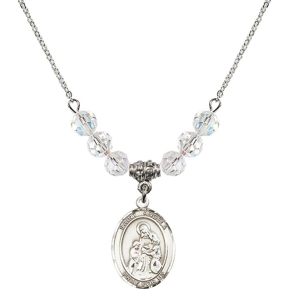 Sterling Silver Saint Angela Merici Birthstone Necklace with Crystal Beads - 8284