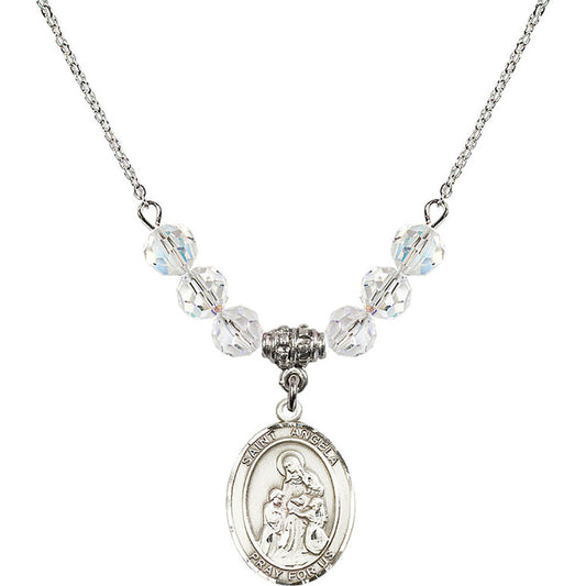 Sterling Silver Saint Angela Merici Birthstone Necklace with Crystal Beads - 8284