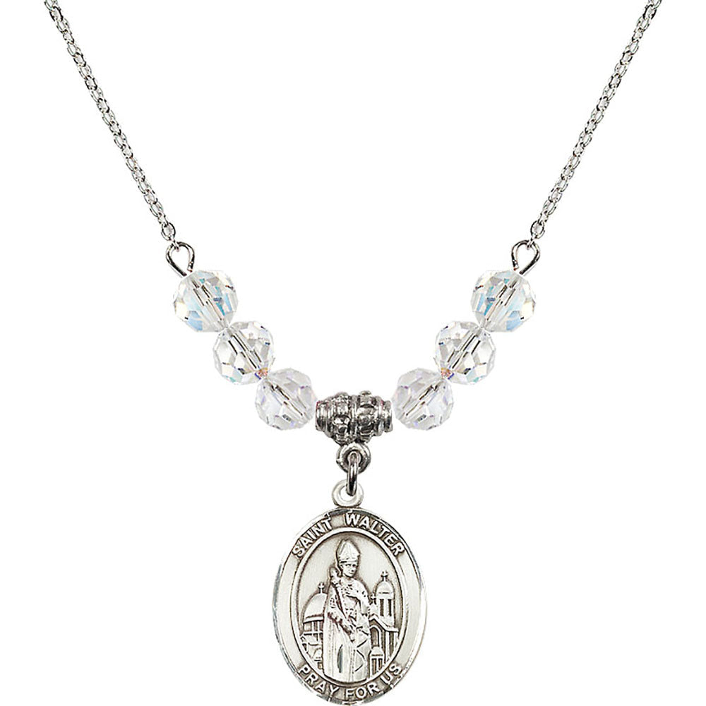 Sterling Silver Saint Walter of Pontoise Birthstone Necklace with Crystal Beads - 8285