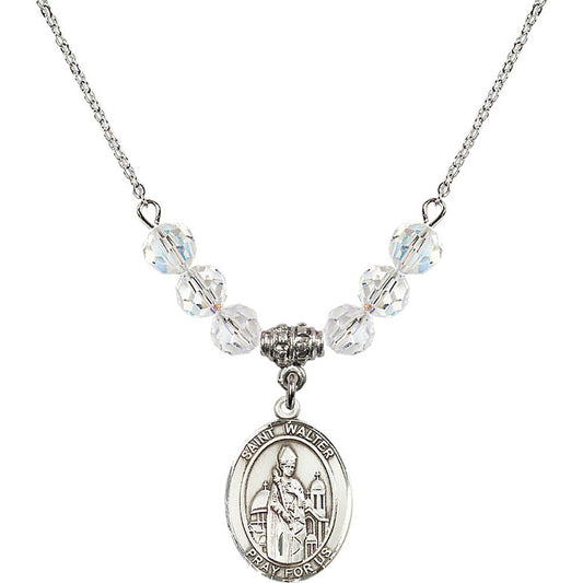 Sterling Silver Saint Walter of Pontoise Birthstone Necklace with Crystal Beads - 8285
