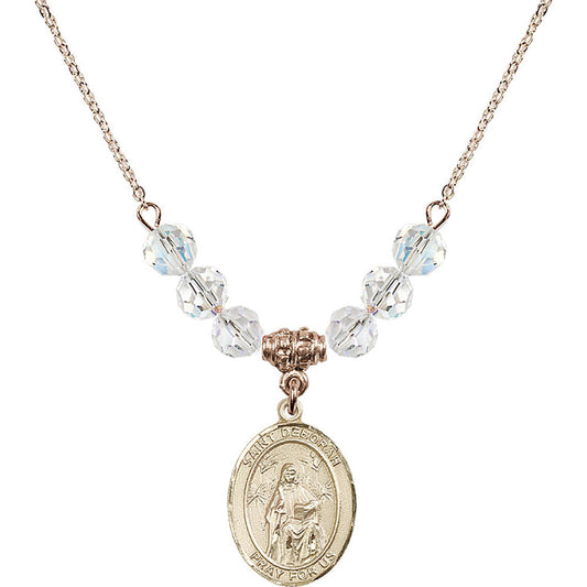 14kt Gold Filled Saint Deborah Birthstone Necklace with Crystal Beads - 8286