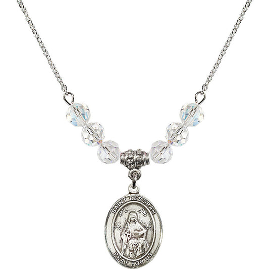 Sterling Silver Saint Deborah Birthstone Necklace with Crystal Beads - 8286