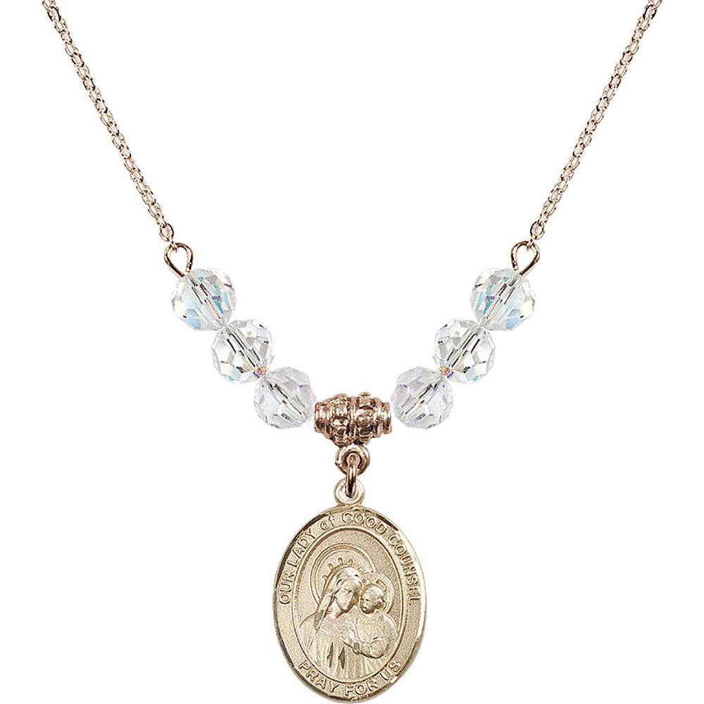 14kt Gold Filled Our Lady of Good Counsel Birthstone Necklace with Crystal Beads - 8287