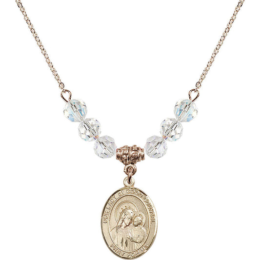 14kt Gold Filled Our Lady of Good Counsel Birthstone Necklace with Crystal Beads - 8287