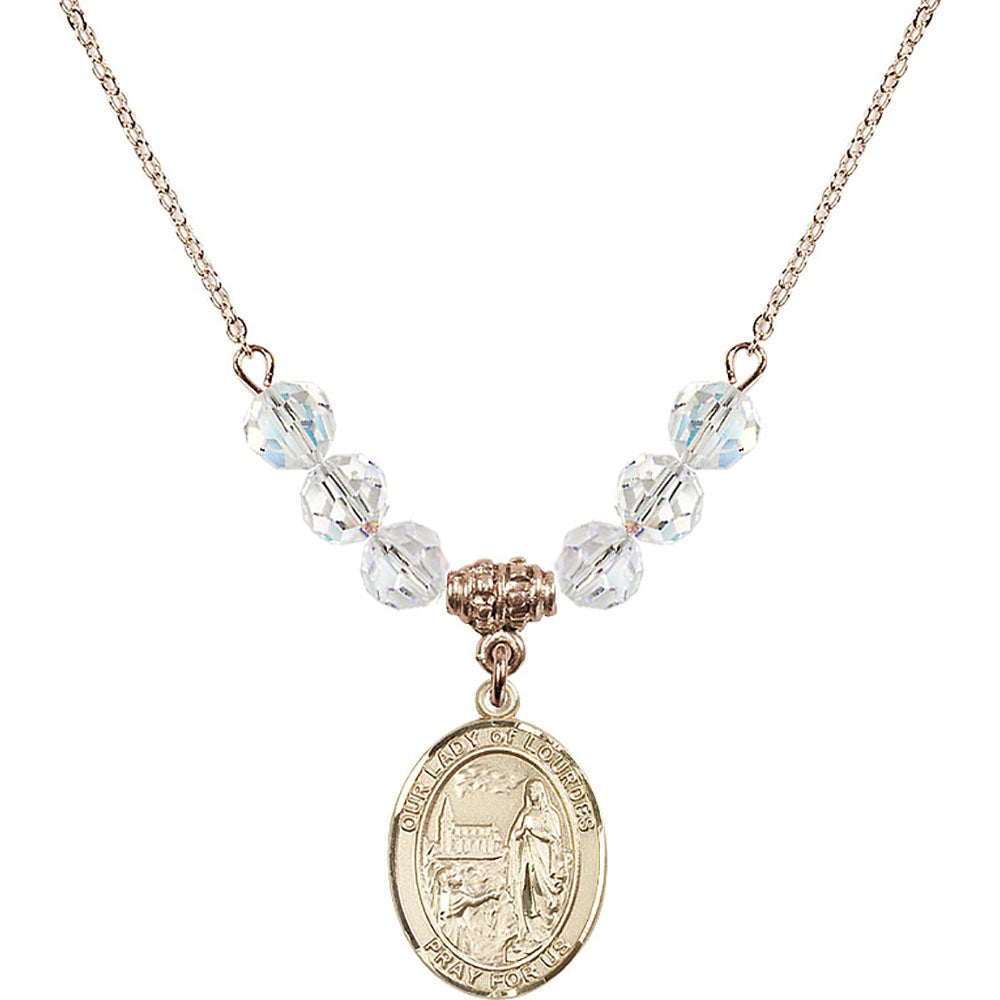 14kt Gold Filled Our Lady of Lourdes Birthstone Necklace with Crystal Beads - 8288