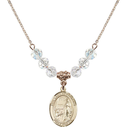 14kt Gold Filled Our Lady of Lourdes Birthstone Necklace with Crystal Beads - 8288