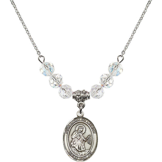 Sterling Silver Our Lady of Mercy Birthstone Necklace with Crystal Beads - 8289