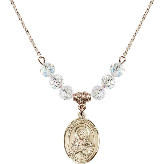 14kt Gold Filled Mater Dolorosa Birthstone Necklace with Crystal Beads - 8290