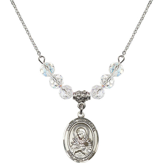 Sterling Silver Mater Dolorosa Birthstone Necklace with Crystal Beads - 8290