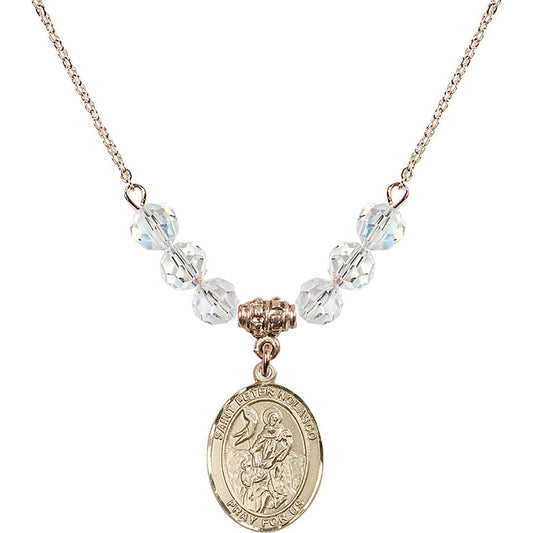 14kt Gold Filled Saint Peter Nolasco Birthstone Necklace with Crystal Beads - 8291