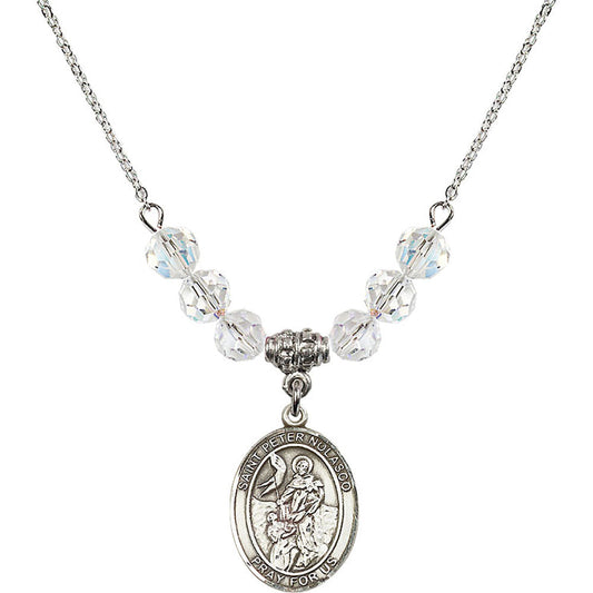 Sterling Silver Saint Peter Nolasco Birthstone Necklace with Crystal Beads - 8291