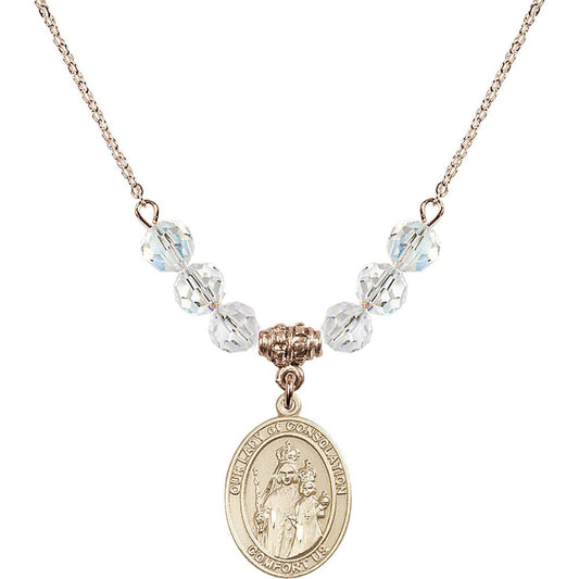 14kt Gold Filled Our Lady of Consolation Birthstone Necklace with Crystal Beads - 8292