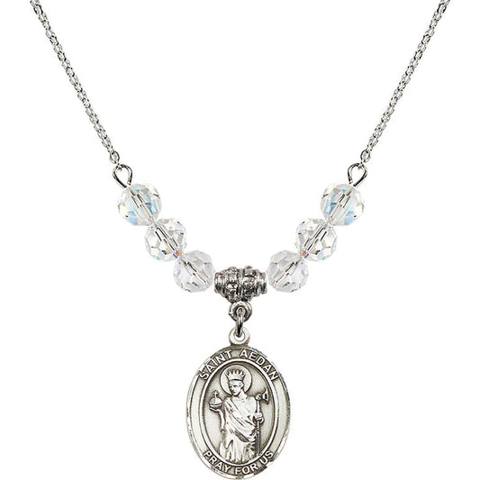 Sterling Silver Saint Aedan of Ferns Birthstone Necklace with Crystal Beads - 8293