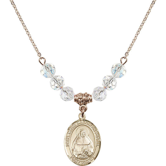 14kt Gold Filled Saint Marie Magdalen Postel Birthstone Necklace with Crystal Beads - 8294