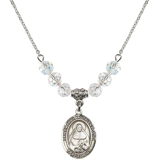 Sterling Silver Saint Marie Magdalen Postel Birthstone Necklace with Crystal Beads - 8294
