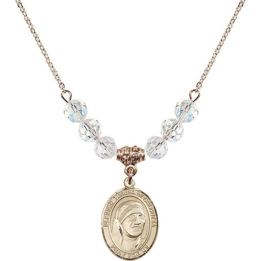 14kt Gold Filled Saint Teresa of Calcutta Birthstone Necklace with Crystal Beads - 8295