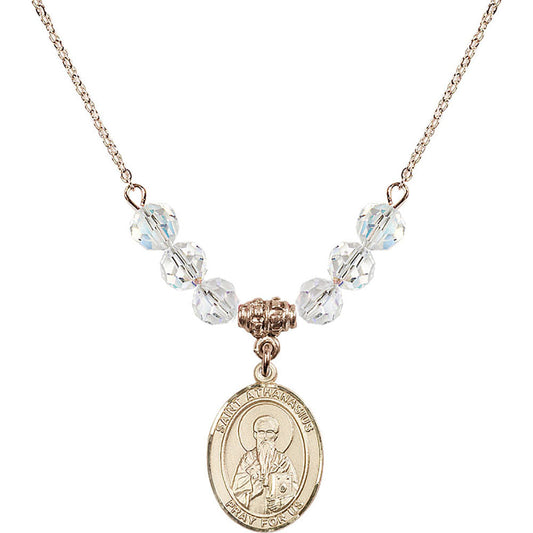 14kt Gold Filled Saint Athanasius Birthstone Necklace with Crystal Beads - 8296