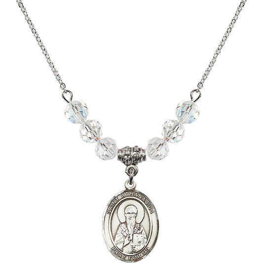 Sterling Silver Saint Athanasius Birthstone Necklace with Crystal Beads - 8296