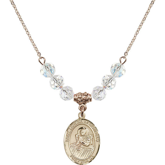 14kt Gold Filled Saint Lidwina of Schiedam Birthstone Necklace with Crystal Beads - 8297