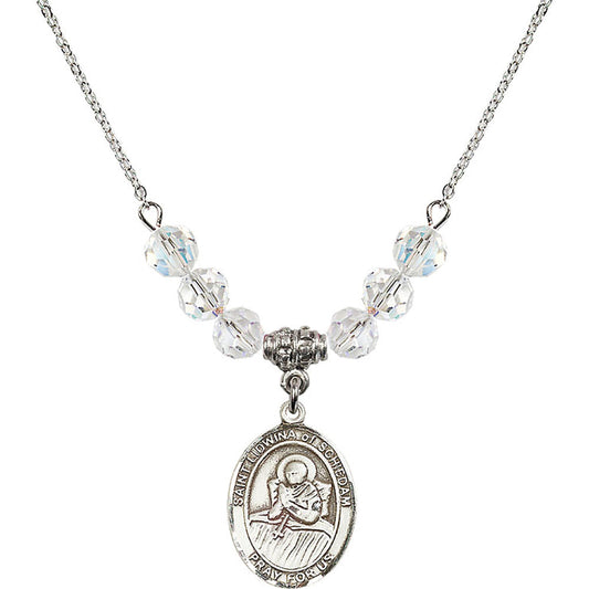 Sterling Silver Saint Lidwina of Schiedam Birthstone Necklace with Crystal Beads - 8297