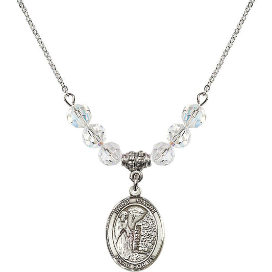 Sterling Silver Saint Fiacre Birthstone Necklace with Crystal Beads - 8298