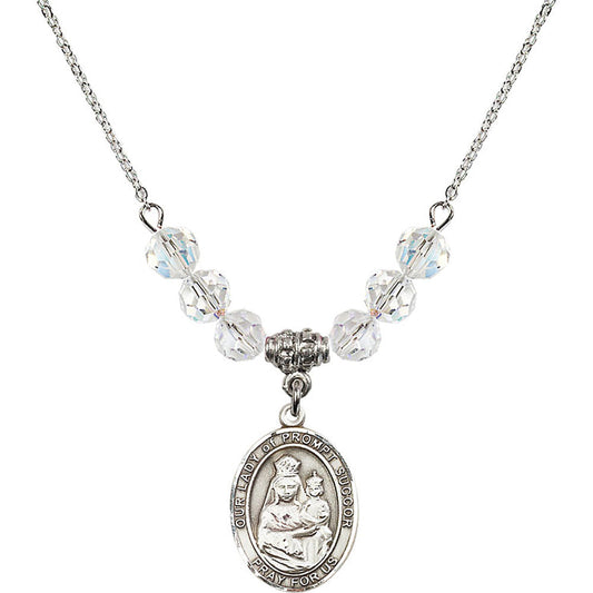 Sterling Silver Our Lady of Prompt Succor Birthstone Necklace with Crystal Beads - 8299