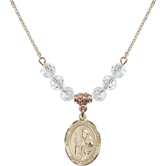 14kt Gold Filled Saint Joseph of Arimathea Birthstone Necklace with Crystal Beads - 8300