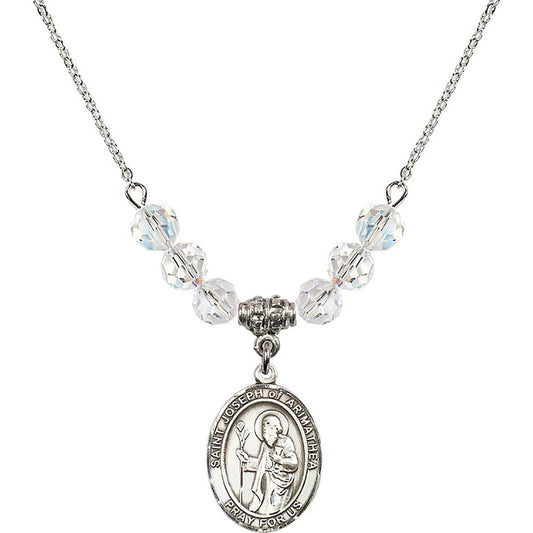 Sterling Silver Saint Joseph of Arimathea Birthstone Necklace with Crystal Beads - 8300