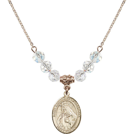 14kt Gold Filled Saint Margaret of Cortona Birthstone Necklace with Crystal Beads - 8301
