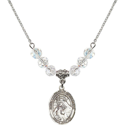 Sterling Silver Saint Margaret of Cortona Birthstone Necklace with Crystal Beads - 8301