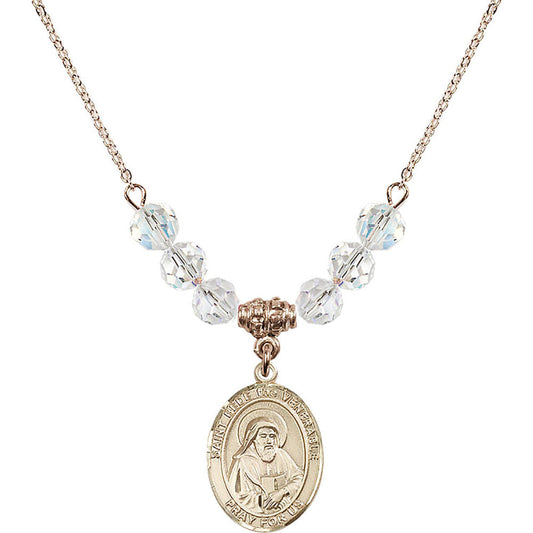 14kt Gold Filled Saint Bede the Venerable Birthstone Necklace with Crystal Beads - 8302