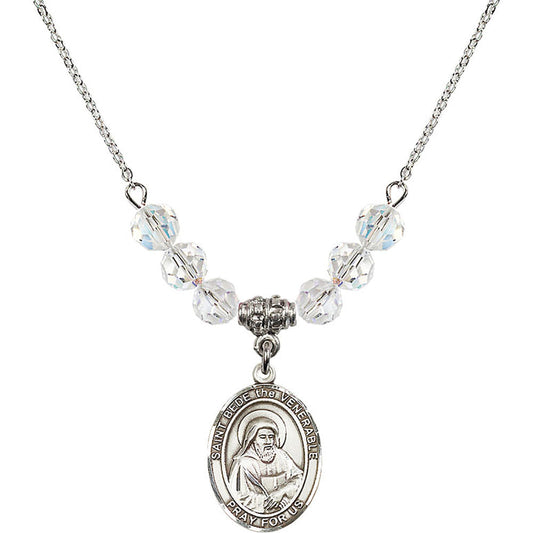 Sterling Silver Saint Bede the Venerable Birthstone Necklace with Crystal Beads - 8302
