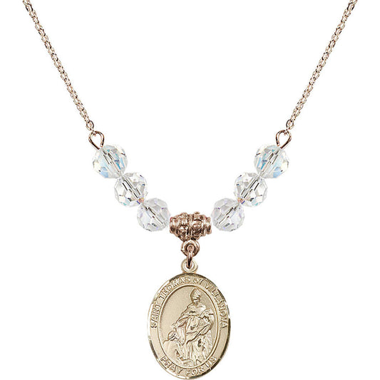 14kt Gold Filled Saint Thomas of Villanova Birthstone Necklace with Crystal Beads - 8304
