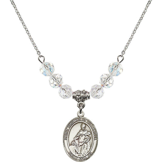 Sterling Silver Saint Thomas of Villanova Birthstone Necklace with Crystal Beads - 8304
