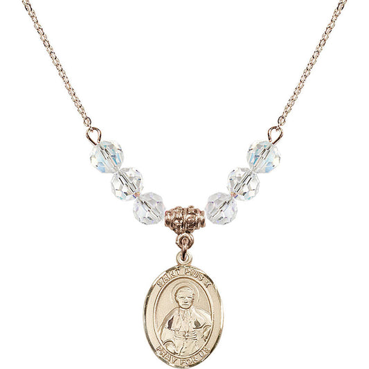 14kt Gold Filled Saint Pius X Birthstone Necklace with Crystal Beads - 8305