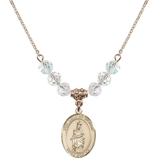 14kt Gold Filled Our Lady of Victory Birthstone Necklace with Crystal Beads - 8306