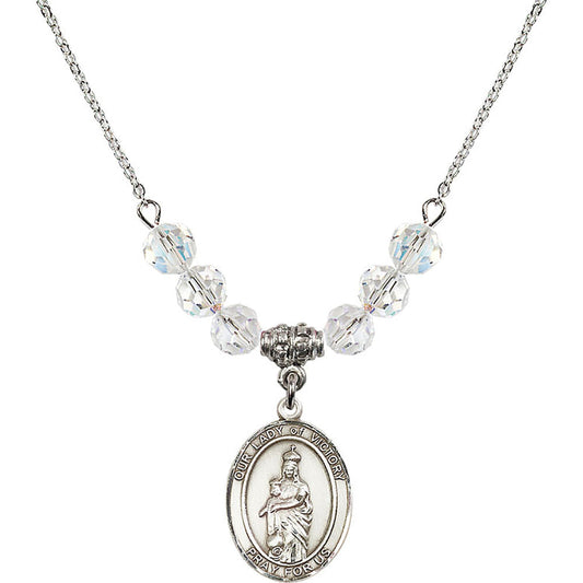 Sterling Silver Our Lady of Victory Birthstone Necklace with Crystal Beads - 8306