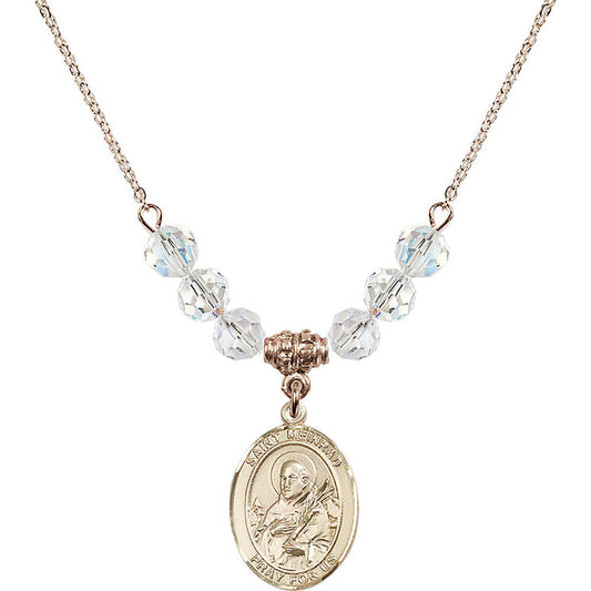 14kt Gold Filled Saint Meinrad of Einsiedeln Birthstone Necklace with Crystal Beads - 8307