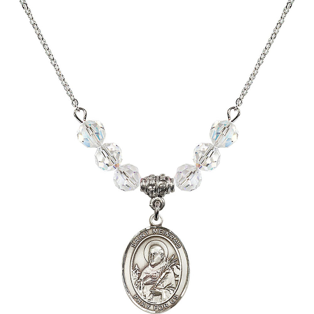 Sterling Silver Saint Meinrad of Einsiedeln Birthstone Necklace with Crystal Beads - 8307