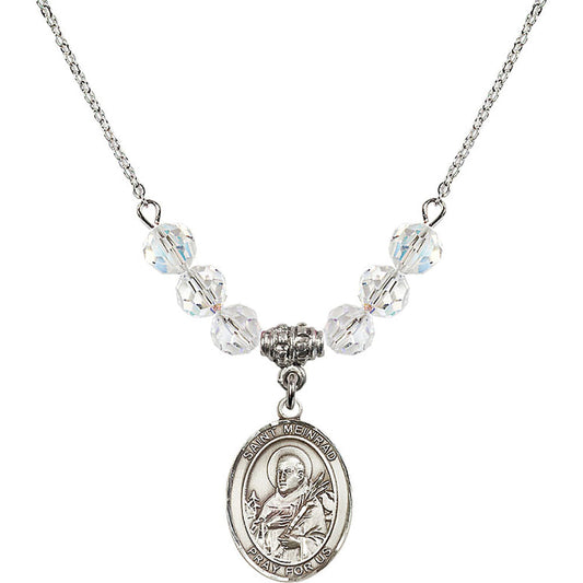 Sterling Silver Saint Meinrad of Einsiedeln Birthstone Necklace with Crystal Beads - 8307