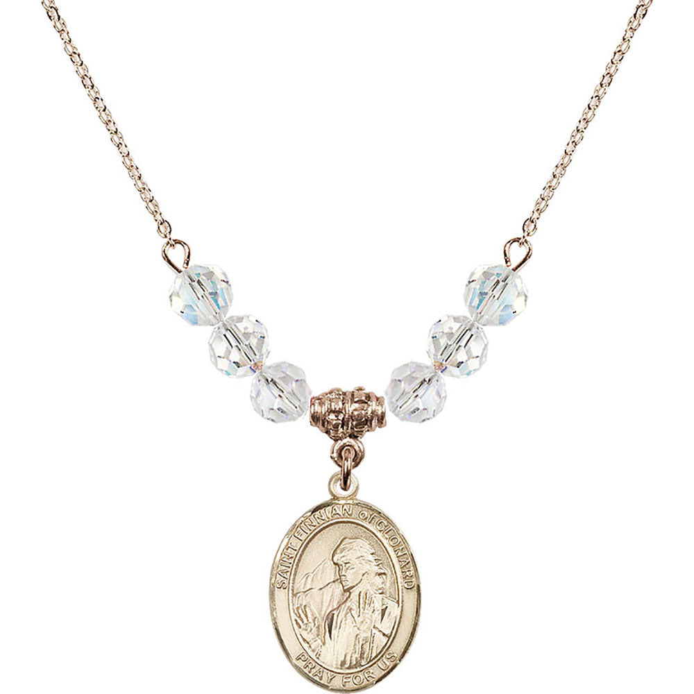 14kt Gold Filled Saint Finnian of Clonard Birthstone Necklace with Crystal Beads - 8308