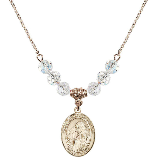 14kt Gold Filled Saint Finnian of Clonard Birthstone Necklace with Crystal Beads - 8308