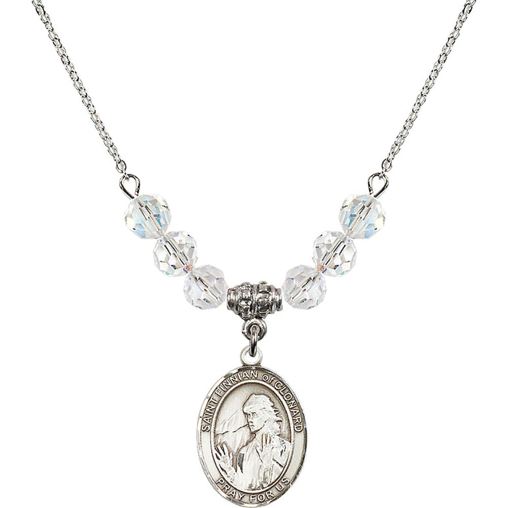 Sterling Silver Saint Finnian of Clonard Birthstone Necklace with Crystal Beads - 8308