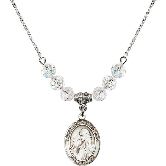 Sterling Silver Saint Finnian of Clonard Birthstone Necklace with Crystal Beads - 8308
