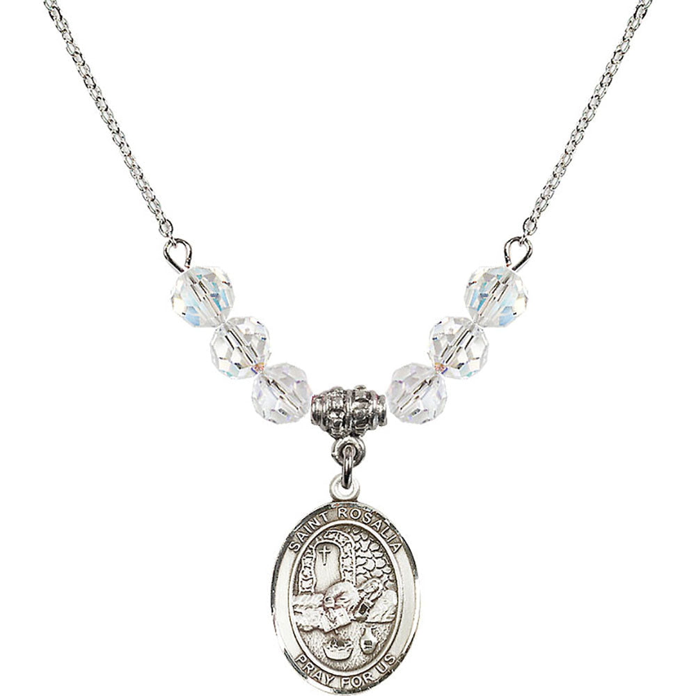 Sterling Silver Saint Rosalia Birthstone Necklace with Crystal Beads - 8309