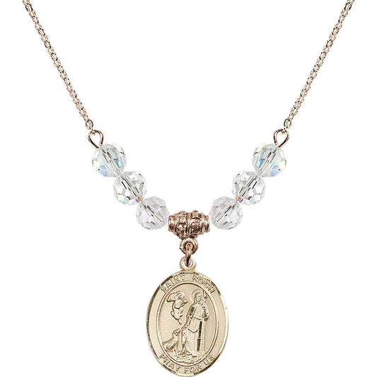 14kt Gold Filled Saint Roch Birthstone Necklace with Crystal Beads - 8310