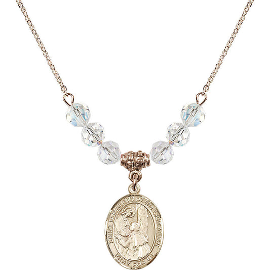 14kt Gold Filled Saint Elizabeth of the Visitation Birthstone Necklace with Crystal Beads - 8311