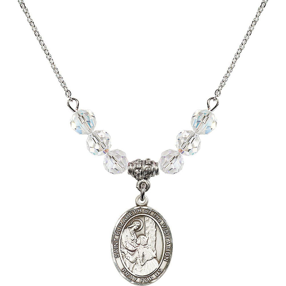 Sterling Silver Saint Elizabeth of the Visitation Birthstone Necklace with Crystal Beads - 8311